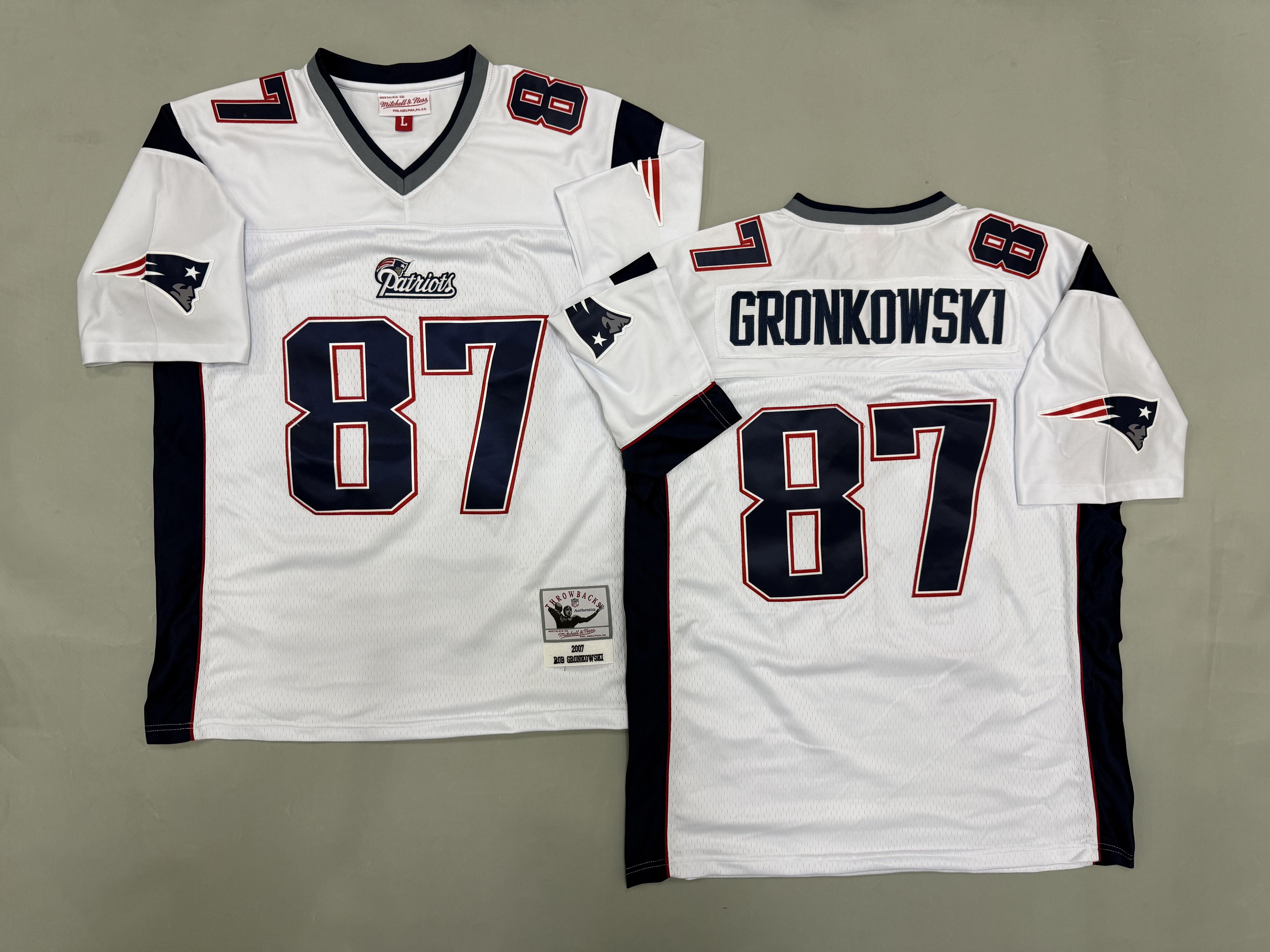 Men 2026 New England Patriots #87 Gronkowski White Throwback Limited NFL Jersey style 01
